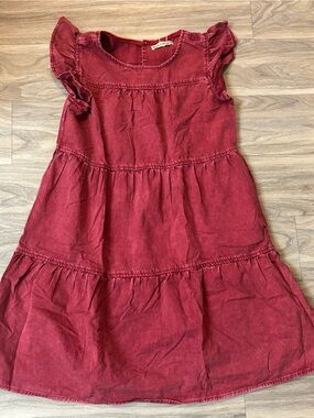 Tea Collection Red Tiered Midi Dress with Flutter Sleeves